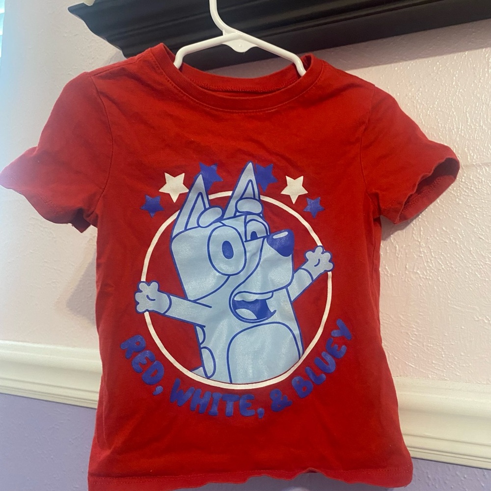 Red Kids Tee with Cartoon Dog Print